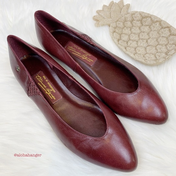 Etienne Aigner Vintage Oxblood Leather Flats Women’s Size 7 M Pointed Toe Kitten - Picture 2 of 8